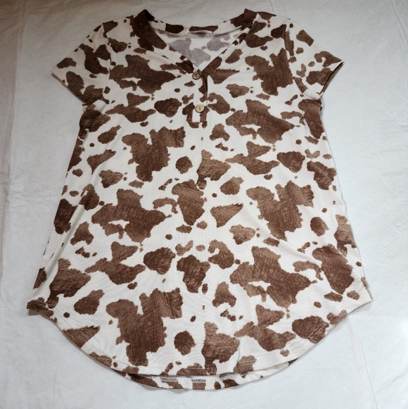 Bombom Brown and White Cow Print Women's Top - Picture 4 of 15